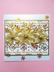 boxed luxury christmas card, gold flowers christmas card, christmas greeting card, handmade merry christmas card