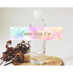 pastel water label template pastel ombre rainbow watercolor colorful party decor birthday baptism baby shower wedding br