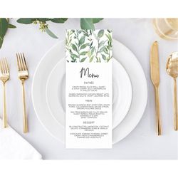 leafy menu green leaf menu template eucalyptus fern leaves decor watercolor boho garden leaf branch dinner dessert party