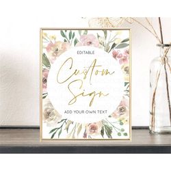 wildflower floral table sign decor secret garden sign template pastel floral garden party boho flowers birthday baby sho