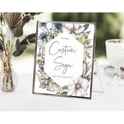 wildflower floral table sign decor secret garden sign template pastel floral garden party boho flowers birthday baby sho