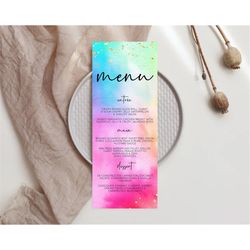 pastel menu pastel rainbow menu template colorful pastel table decor confetti watercolor pastel dinner dessert ombre par