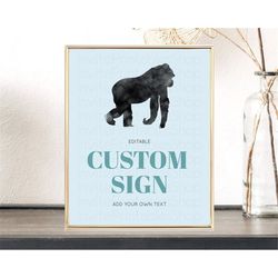 gorilla table sign decor gorilla party sign template safari adventure gorilla minimal theme 1st birthday baptism baby sh