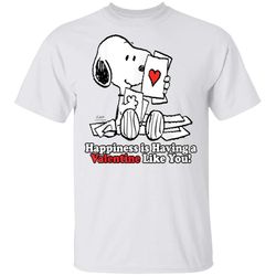 peanuts snoopy happiness is having a valentine like you t-shirt