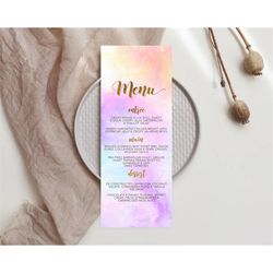 pastel menu pastel rainbow menu template colorful pastel table decor confetti watercolor pastel dinner dessert ombre par