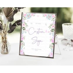 wildflower floral table sign decor secret garden sign template pastel floral garden party boho flowers birthday baby sho