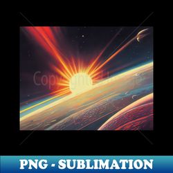 sunrise from space surreal retro painting galaxy landscape - decorative sublimation png file - add a festive touch to every day