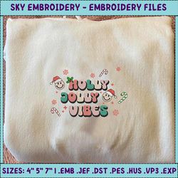 retro christmas embroidery designs, holly jolly vibes designs , merry christmas embroidery, winter embroidery files