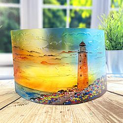 curve glass,lighthouse painting,glass art,window sill art,suncatcher,nature ornament,glass panel,glass art.