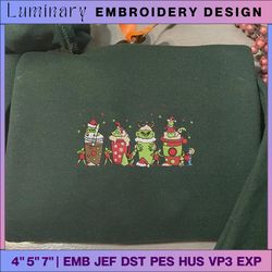 christmas embroidery designs, grinchmas coffee embroidery, iced warm winter, hand drawn embroidery, merry christmas embroidery