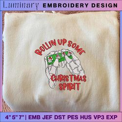 christmas embroidery designs, rolling up some christmas spirit, merry xmas embroidery designs, bad bunny embroidery files