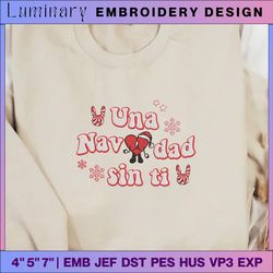 christmas bad bunny embroidery, christmas embroidery designs, un navidad sin ti designs, merry xmas embroidery designs
