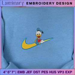 nike x donald duck cartoon embroidered sweatshirt, brand cartoon embroidered sweatshirt, custom cartoon embroidered crewneck, lovely cartoon character embroidered