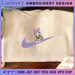 nike x daisy duck cartoon embroidered sweatshirt, brand cartoon embroidered sweatshirt, custom cartoon embroidered crewneck, lovely cartoon character embroidered