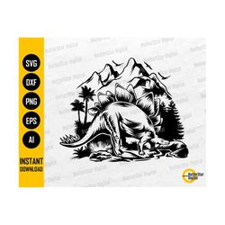 stegosaurus dinosaur scene svg | dino t-shirt decal stickers stencil vinyl graphics | cricut cut files clipart vector digital dxf png eps ai