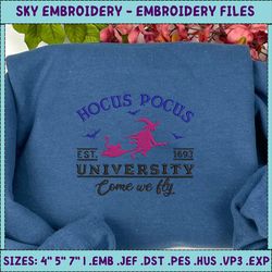 hocus pocus university embroidery design, horror movie halloween embroidery file, 3 sizes, format exp, dst, jef, pes