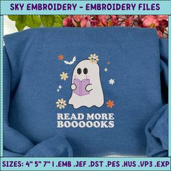 read more book spooky embroidery design, spooky ghost embroidery design, happy halloween embroidery file, retro halloween embroidery fille, halloween gift