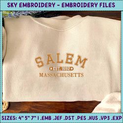 salem est 1692 embroidery machine design, massachusetts embroidery design, halloween witches embroidery file