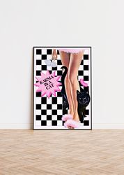 taylor swift karma is a cat print, midnights album design, pink girly wall art, preppy wall art, retro dorm room decor,