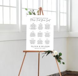 minimalist seating chart, modern wedding seating chart, alphabetical seating chart, wedding poster, edit with canva