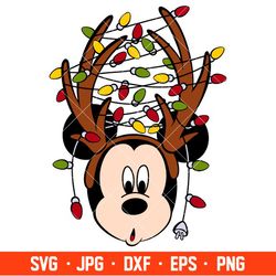 christmas lights mickey reindeer svg, christmas svg, disney christmas svg, santa claus svg, cricut, silhouette vector cu