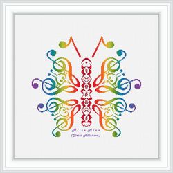 cross stitch pattern music butterfly silhouette rainbow abstract notes treble bass clef wings counted crossstitch pdf