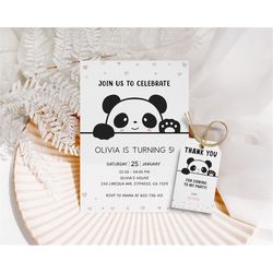 panda birthday invitation cute panda themed party panda birthday invite animal panda birthday invitation editable invite