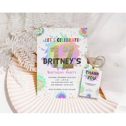 tie dye birthday invitation tie dye themed birthday invitation rainbow tie dye party birthday invite tie dye birthday pa