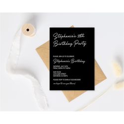 Minimalist Black Birthday Party Invitation, Instant Download Modern Birthday Invitation, Editable Invite, Corjl Template
