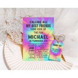 tie dye birthday invitation rainbow birthday invitation tie dye party invitation rainbow painting invite rainbow tie dye