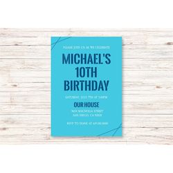 Bright Blue Birthday Invitation Template for Boys/Girls/Teens/Kids/ANY AGE & Color/Printable Birthday Invitations/Instan