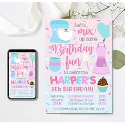 editable baking invitation, baking birthday invitation, cupcake invitation, cooking invitation, 4x6 & 5x7