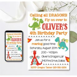 editable dragon invitation, dragon birthday invitation, calling all dragons, boy invitation, 4x6 & 5x7