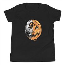 soccer player halloween pumpkin skeleton hallows' day youth short sleeve t-shirt