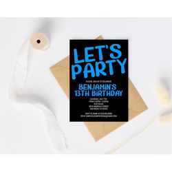 black and blue birthday invitation for boys teens kids/any age & color/blue birthday invitation template/instant downloa