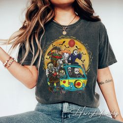 comfort colors horror movie characters shirt png, friends horror movie shirt pngs, horror characters shirt png, hallowee