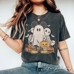 comfort colors mickey ghost halloween pumpkin shirt png, mickey spooky season shirt png, mickeys not so scary halloween