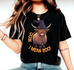 moo and mean boo shirt png, western halloween t-shirt png, halloween highland cow tee, cute western cow shirt png, retro