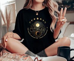 mystic moon and sun shirt png, mystical moon phase shirt png, moon phase t-shirt png, boho vintage moon shirt png, celes