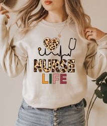 nurse life shirt png, leopard nurse shirt png, nurse gift, gift for nurse, nurse graphic shirt png,  nursing school grad