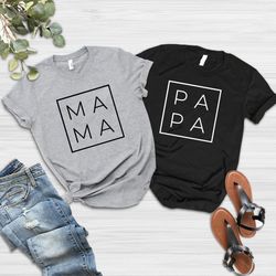 papa and mama shirt pngs, mama shirt png, papa shirt png, baby announcement, cute family tee, gender reveal, baby shower