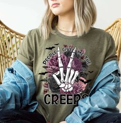 people give me the creeps t-shirt png, horror shirt png, horror gift for women, halloween shirt png, skeleton hand tee,