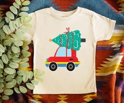 red car christmas kids shirt png, cute christmas toddler top, christmas tree kids baseball shirt png,christmas kids tee,