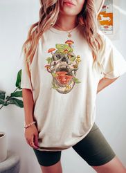 retro frog and mushroom shirt png, halloween mushroom skull shirt png, hippie shirt png, plant shirt png, nature t-shirt