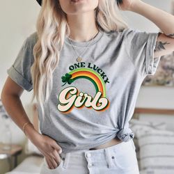 retro one lucky girl shirt png, st. patrick's rainbow, funny st patrick's day shirt png, shamrock shirt png, st. patrick