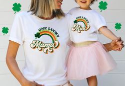 retro one lucky mama and mini shirt png, st. patrick's rainbow, funny st patrick's day shirt png, shamrock shirt png, st