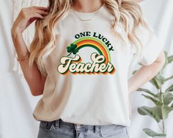 retro one lucky teacher shirt png, st. patrick's rainbow, funny st patrick's day shirt png, shamrock shirt png, st. patr