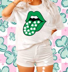 shamrock lips shirt png, st. patrick's day shirt png, cute st patricks day tee, lips tongue shirt png, cute patrick's da