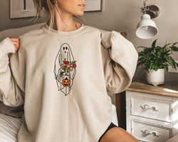 vintage halloween sweatshirt png, ghost halloween shirt png pngfor women, fall shirt pngs,halloween sweater,retro floral