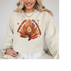 autumn leaves and hippie sleeves sweatshirt, fall vibes sweatshirt, retro halloween crewneck, retro fall sweatshirt, aut